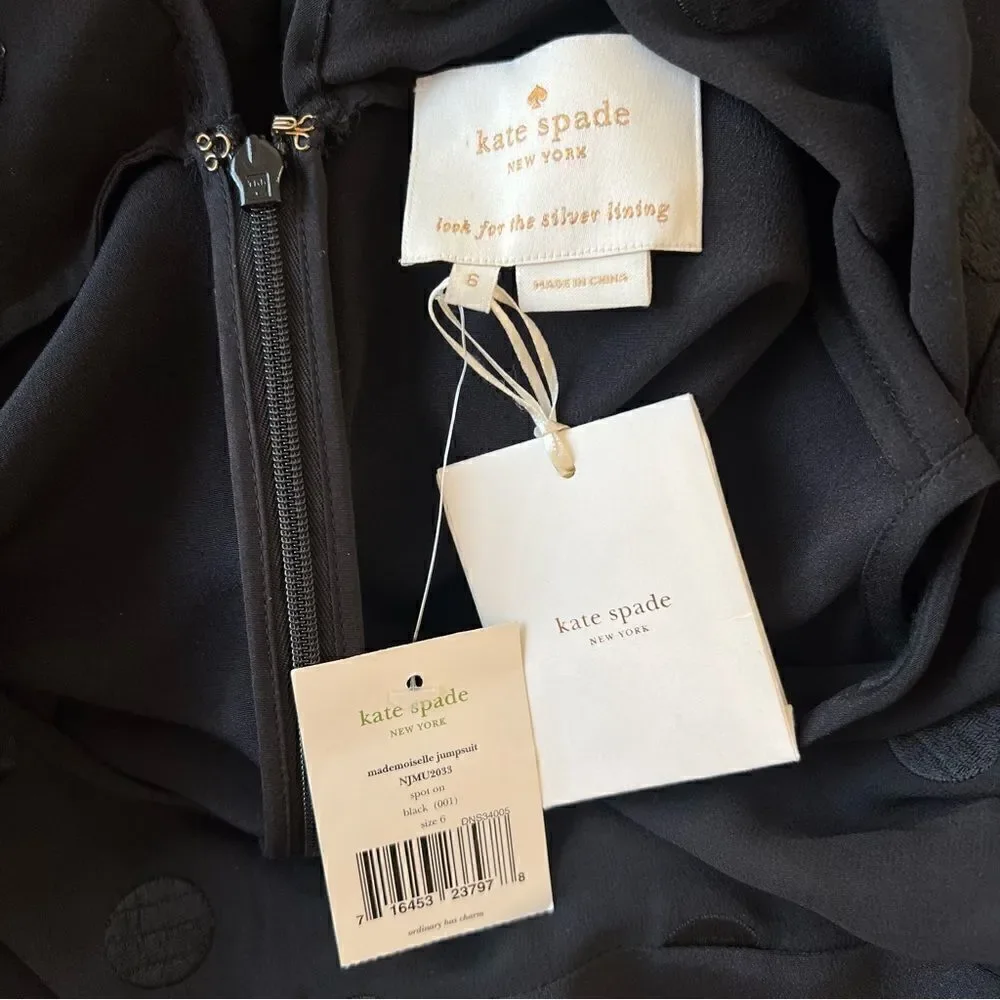 Kate Spade Mademoiselle Sleeveless Black Peplum Jumpsuit NEW Size 6